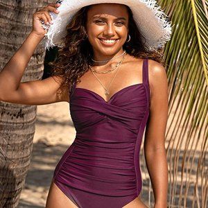 Women's 1 Piece Swimsuit Front Twist Bathing Suits Tummy Control Swimwear SIZE 8